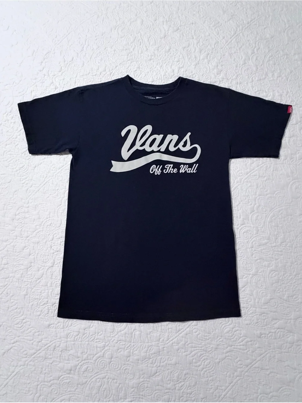 Vans | Off The Wall Classic Script Logo T-Shirt | Size Small | Navy